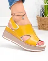 Sandale dama piele naturala mustar cu inchidere scai si talpa tip platforma JY5225 4