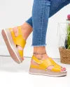 Sandale dama piele naturala mustar cu inchidere scai si talpa tip platforma JY5225 1