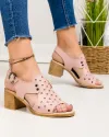 Sandale dama piele naturala roz perforate cu inchidere catarama PV973 3