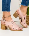 Sandale dama piele naturala roz perforate cu inchidere catarama PV973 2