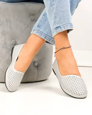 Balerini dama piele naturala gri deschis cu talpa flexibila si perforatii JY3763