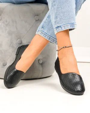 Balerini dama piele naturala negri perforati cu talpa flexibila JY3763