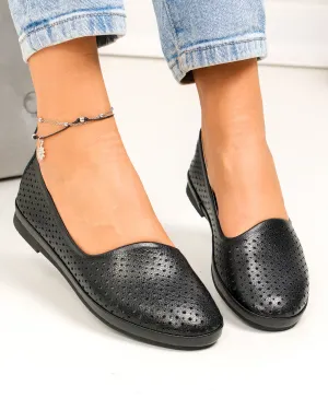 Balerini - Balerini dama piele naturala negri perforati cu talpa flexibila JY3763
