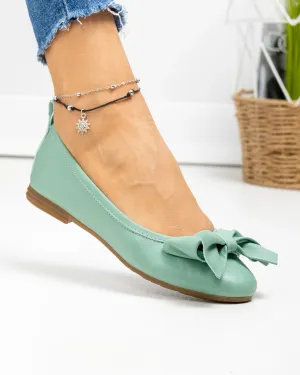 Balerini dama piele naturala turcoaz cu fundita deschisa si talpa flexibila PCB202