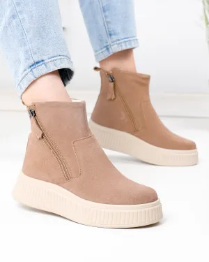 Ghete captusite dama piele naturala intoarsa kaki T7007