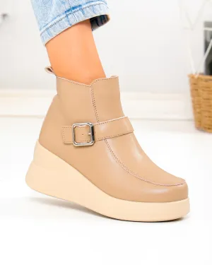 Ghete - Ghete dama din piele naturala khaki cu talpa inalta T-2658