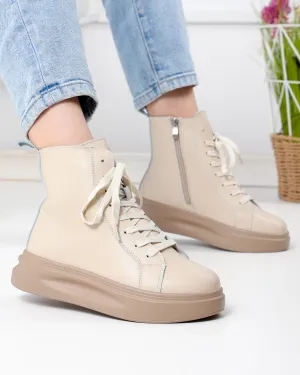 Ghete dama piele naturala bej cu talpa alba AW458