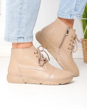 Ghete - Ghete dama piele naturala kaki imblanite cu varf rotund si talpa cusuta F20-036