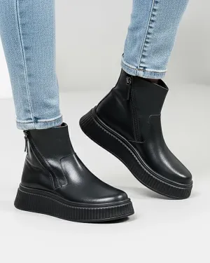 Ghete - Ghete dama piele naturala negre captusite cu inchidere dublu fermoar T7007