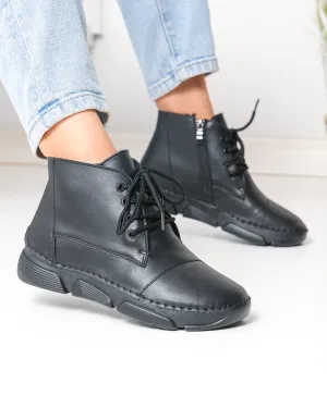 Ghete dama piele naturala negre imblanite cu talpa flexibila cusuta F20-036