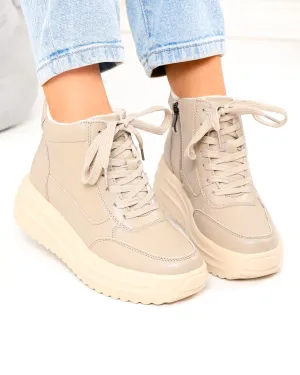 Ghete - Ghete dama scurte din piele naturala khaki deschis T-2628