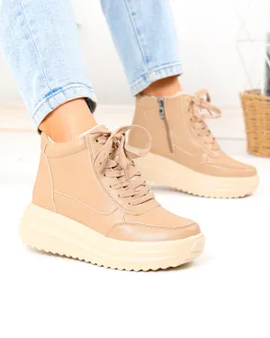 Ghete dama scurte din piele naturala khaki T-2628