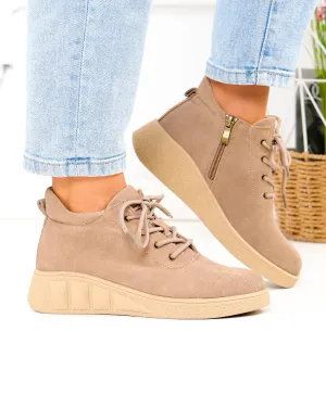Ghete dama scurte khaki din piele naturala intoarsa F002-657