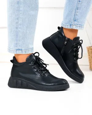 Ghete - Ghete dama scurte negre din piele naturala F002-657