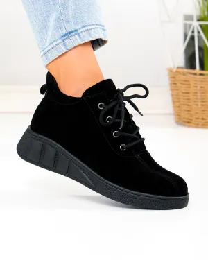 Ghete - Ghete dama scurte negre din piele naturala intoarsa F002-657