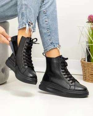 Ghete - Ghete Imblanite Piele Naturala Negre AW458