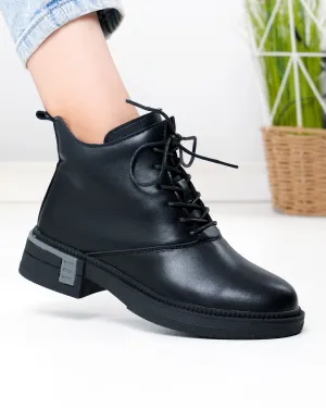 Ghete - Ghete scurte dama piele naturala negre cu varf rotund JY7982