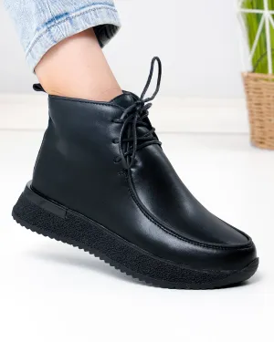 Ghete - Ghete scurte dama piele naturala negre cu varf rotund JY8070