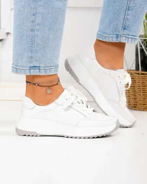 Pantofi casual albi din piele naturala T-2820