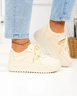 Pantofi casual dama din piele naturala bej F002-674