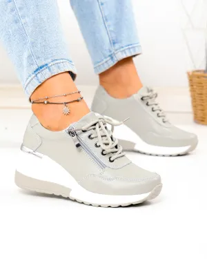 Pantofi casual dama din piele naturala gri ZT-04