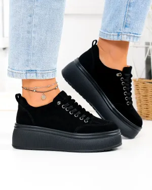 Pantofi Casual - Pantofi casual dama din piele naturala intoarsa negri F002-670