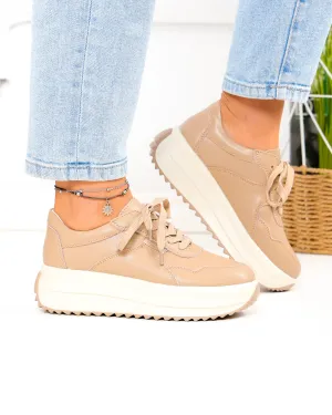 Pantofi casual dama din piele naturala khaki F002-674