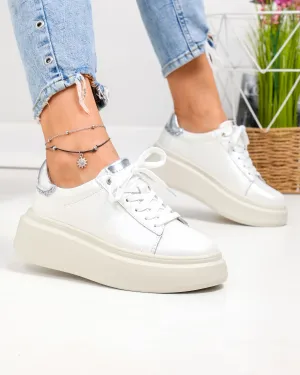 Pantofi Casual - Pantofi casual dama piele naturala alb perlat cu inchidere sireturi F002-426B