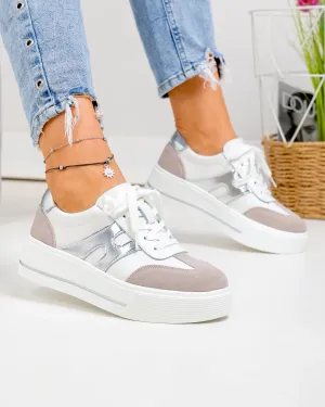 Outlet - Ultimele Marimi - Pantofi casual dama piele naturala albi cu gri T-8076