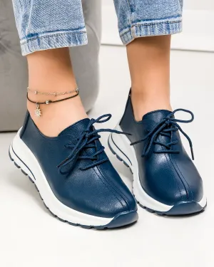 Outlet - Ultimele Marimi - Pantofi casual dama piele naturala bleumarin cu talpa alba T-5931
