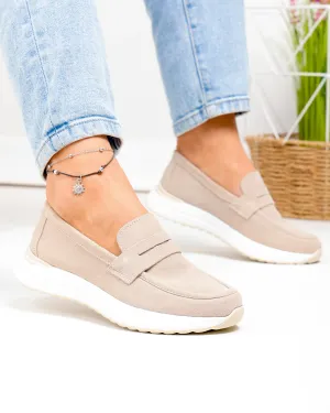 Pantofi Casual - Pantofi casual dama piele naturala intoarsa bej cu talpa flexibila T-2810