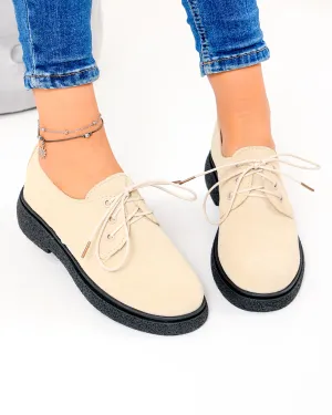 Pantofi casual dama piele naturala intoarsa bej PC857