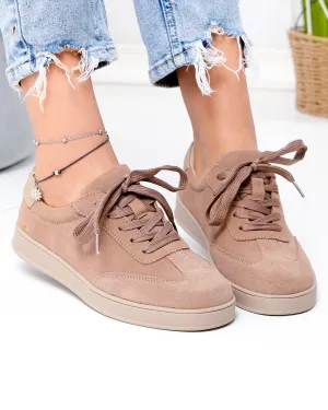 Pantofi Casual - Pantofi casual dama piele naturala intoarsa kaki cu inchidere sireturi T-2646