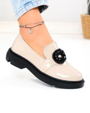 Pantofi casual dama piele naturala lacuita bej PC823-3