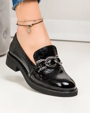 Pantofi Casual - Pantofi casual dama piele naturala lacuita cu accesoriu metalic PC823-L