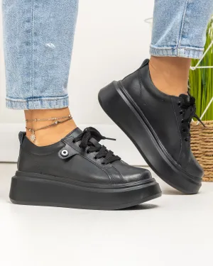 Pantofi Casual - Pantofi casual dama piele naturala negri cu accesoriu lateral T-5807