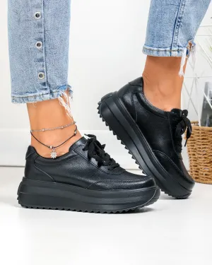 Pantofi Casual - Pantofi casual dama piele naturala negri cu talpa groasa T6052