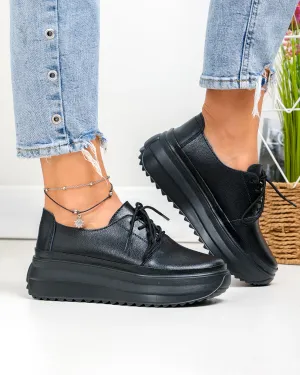 Pantofi Casual - Pantofi casual dama piele naturala negri cu talpa groasa T6055