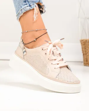 Pantofi casual dama piele naturala roz cu inchidere sireturi JY3285