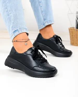 Pantofi casual din piele naturala negri T-2820