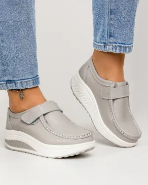 Pantofi Casual - Pantofi Casual Gri Deschis Piele Naturala PL-58