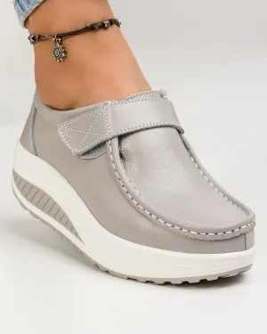 Pantofi Casual Gri Deschis Piele Naturala PL-58