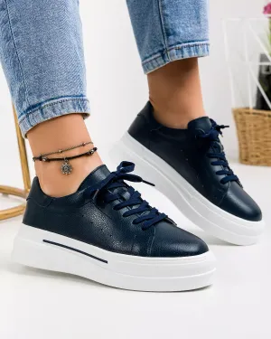 Mega Reduceri - Pantofi casual piele naturala bleumarin cu varf rotund AW473