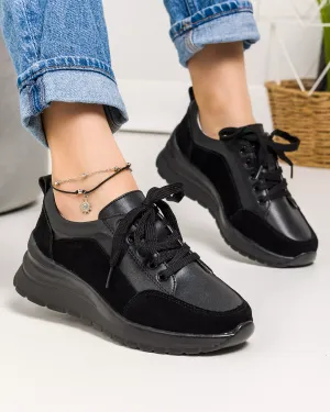 Pantofi Casual - Pantofi casual piele naturala negri cu piele naturala intoarsa T-5100