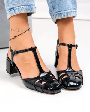 Pantofi Eleganti - Pantofi dama piele naturala lacuita negri cu model decupat si inchidere catarama TN6508