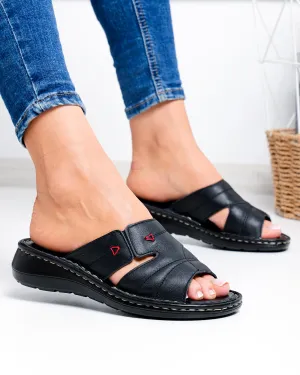 Papuci dama piele naturala negri cu talpic moale PV910