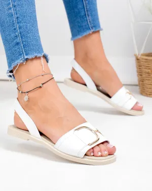 Sandale dama piele naturala albe cu inchidere slip-on si accesoriu aplicat PV990
