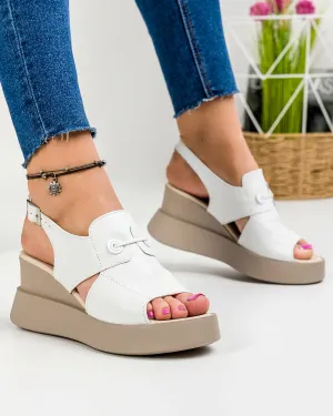 Sandale Dama - Sandale Dama Piele Naturala Cu Platforma Albe PV914