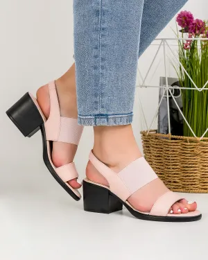 Outlet - Ultimele Marimi - Sandale Piele Naturala Roz Pudra Cu Toc Si Bareta Elastica AK0165