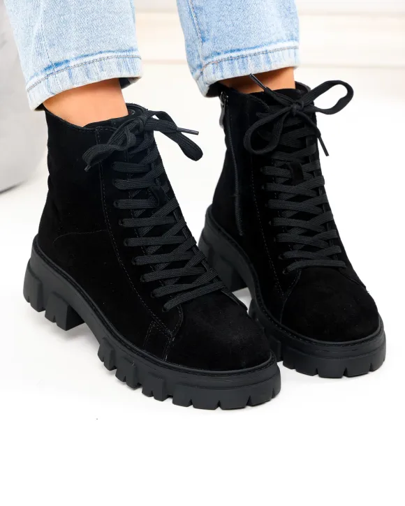 Ghete dama din piele naturala intoarsa negre F002-664